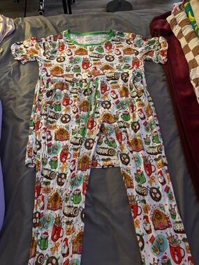 Women’s Festive Gingerbread Print Pajama Set - Green Trim bamboo material